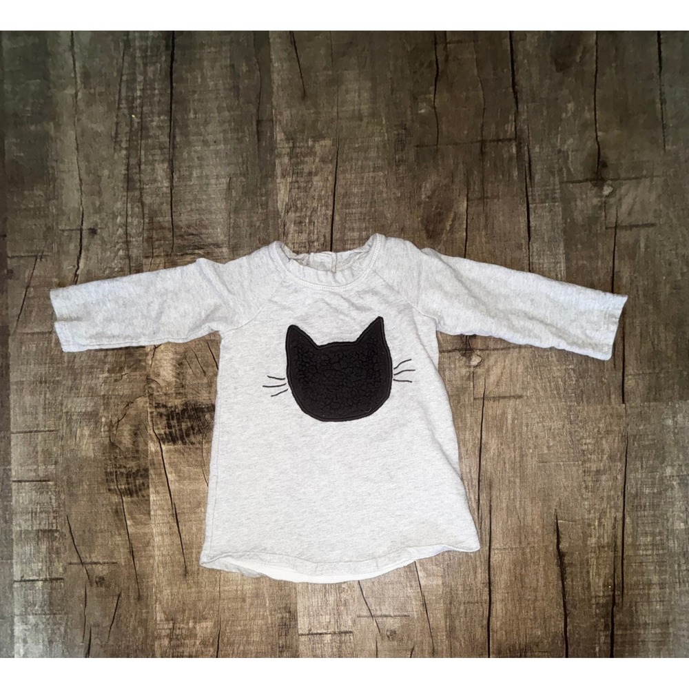 BabyGap Toddler Girls Gray Cat Face Long Sleeve Tunic Top 18-24 Months